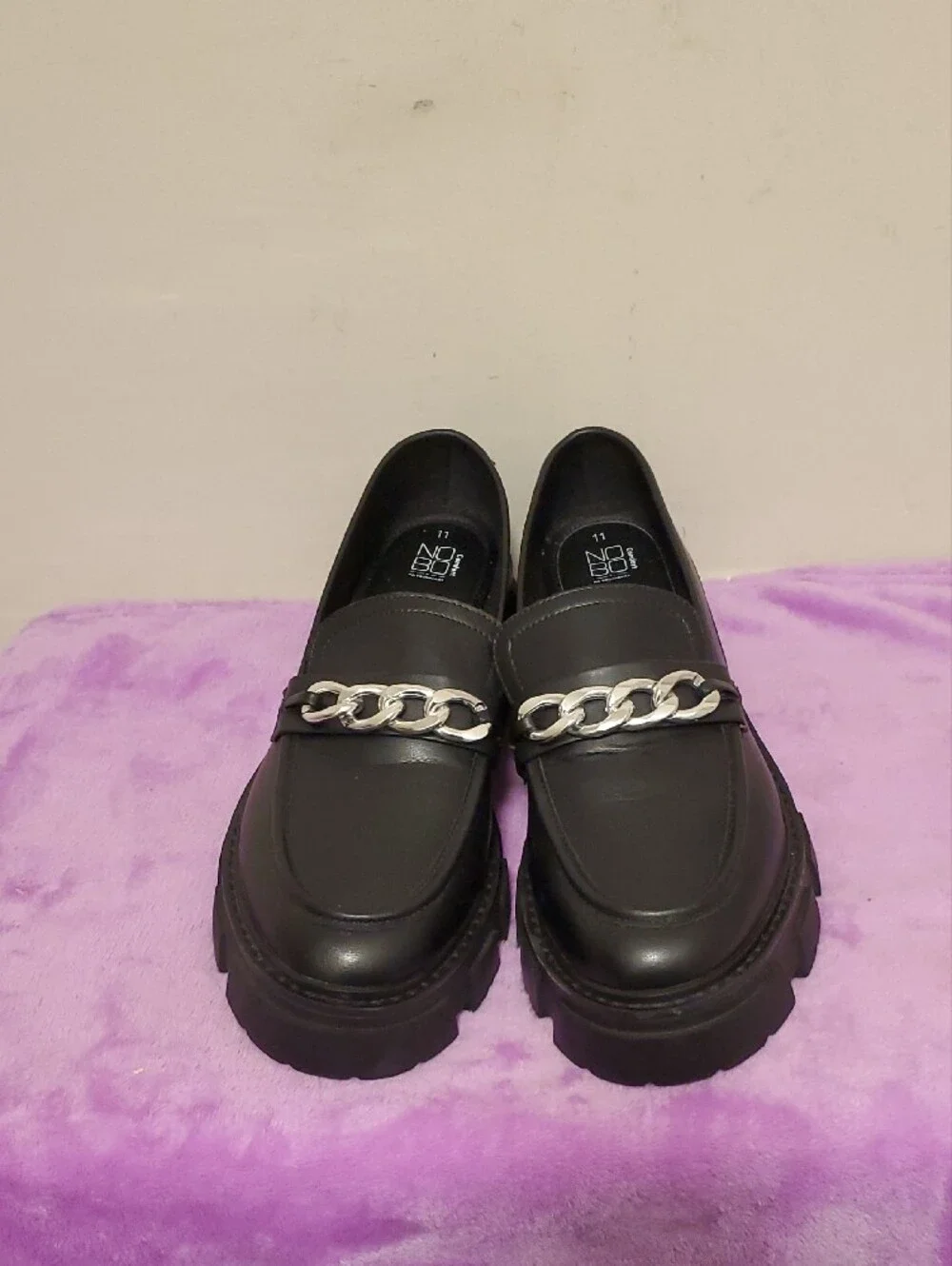 No Boundaries Black Chunky Loafers with Silver Chain